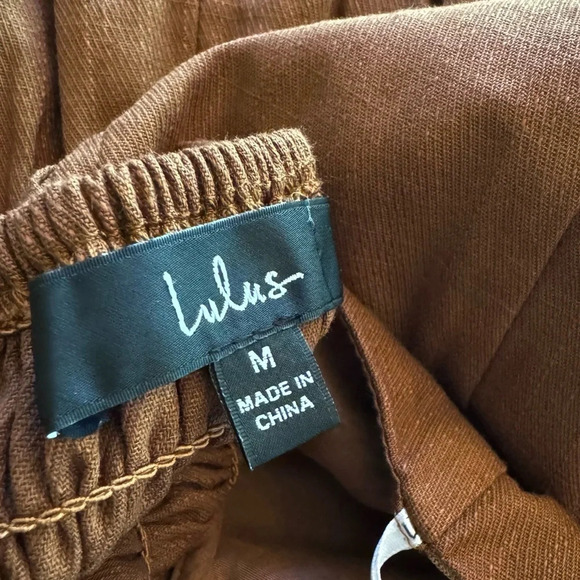 Lulus Best Reason Cotton Button Front Belted Strapless Mini Dress Brown Size M - Picture 6 of 9